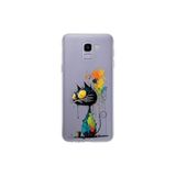 Samsung Galaxy J6 ile Uyumlu Splash Kedi Tasarımlı Slimfit Şeffaf Silikon Kılıf