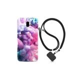 Samsung Galaxy J6 Plus ile Uyumlu Kılıf Desenli Silikon Ipli Boyun Askılı Pink Cloud 1305