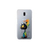 Samsung Galaxy J6+ Plus ile Uyumlu Splash Kedi Tasarımlı Şeffaf Silikon Kılıf