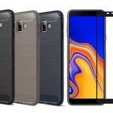 Samsung Galaxy J6 Plus Kilif Karbon Fiber Silikon + 6D Nano Cam