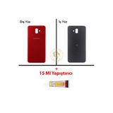 Samsung Galaxy J6 Plus Kırmızı Renk Uyumlu Arka Kapak + B7000 Yapıştırıcı Arka Cam Batarya Kapağı Pil Kapağı Lazer Kesim Back Cover Galaxy J6 Plus Uyumlu