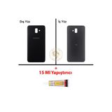 Samsung Galaxy J6 Plus Siyah Renk Uyumlu Arka Kapak + B7000 Yapıştırıcı Arka Cam Batarya Kapağı Pil Kapağı Lazer Kesim Back Cover Galaxy J6 Plus Uyumlu