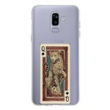 Samsung Galaxy J8-A6 Plus Uyumlu İskambil Kağıdı Tasarımlı Leopar Portre Baskılı Silikon Kılıf