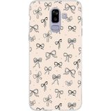Samsung Galaxy J8-a6 Plus Uyumlu Siyah Fiyonk Desenli Krem Rengi Baskılı Silikon Kılıf Renkli