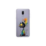 Samsung Galaxy J8 ile Uyumlu Splash Kedi Tasarımlı Slimfit Şeffaf Silikon Kılıf