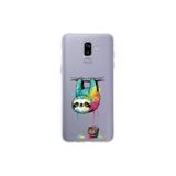 Samsung Galaxy J8 ile Uyumlu Splash Tembel Hayvan Tasarımlı Slimfit Şeffaf Silikon Kılıf