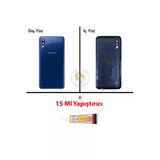 Samsung Galaxy M10 Mavi Renk Uyumlu Arka Kapak + B7000 Yapıştırıcı Arka Cam Batarya Kapağı Pil Kapağı Lazer Kesim Back Cover Galaxy M10 Uyumlu