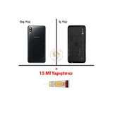 Samsung Galaxy M10 Siyah Renk Uyumlu Arka Kapak + B7000 Yapıştırıcı Arka Cam Batarya Kapağı Pil Kapağı Lazer Kesim Back Cover Galaxy M10 Uyumlu