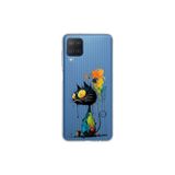Samsung Galaxy M12 ile Uyumlu Splash Kedi Tasarımlı Slimfit Şeffaf Silikon Kılıf
