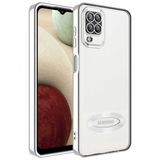 Samsung Galaxy M12 Kılıf Kamera Korumalı Logo Gösteren Omega Kapak (gümüş)