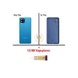Samsung Galaxy M12 Mavi Renk Uyumlu Lensli Arka Kapak + B7000 Yapıştırıcı Arka Cam Batarya Kapağı Pil Kapağı Lazer Kesim Back Cover Galaxy M12 Uyumlu
