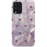 Samsung Galaxy M12 Uyumlu Kılıf Zebana Pink Heart Silikon Kılıf Lila