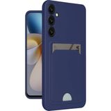Samsung Galaxy M15 Uyumlu Arka Kamera Korumalı Kart Koyulabilen Silikon Kartlıklı Kılıf Kapak - Lacivert