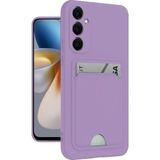 Samsung Galaxy M15 Uyumlu Arka Kamera Korumalı Kart Koyulabilen Silikon Kartlıklı Kılıf Kapak - Lila