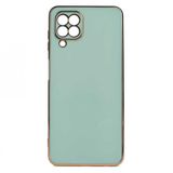 Samsung Galaxy M22 Kilif Kamera Korumali Gold Kenarli Silikon Kapak