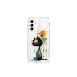 Samsung Galaxy M23 ile Uyumlu Splash Kedi Tasarımlı Şeffaf Silikon Kılıf