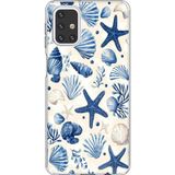 Samsung Galaxy M31s Uyumlu Mavi Deniz Kabuğu ve Yıldız Desenli Baskılı Silikon Kılıf