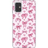 Samsung Galaxy M31s Uyumlu Pembe Fiyonk ve Kalp Desenli Baskılı Silikon Kılıf