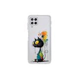 Samsung Galaxy M32 ile Uyumlu Splash Kedi Tasarımlı Şeffaf Silikon Kılıf