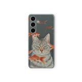 Samsung Galaxy M34 5G ile Uyumlu Kedi ve Balık Tasarım Baskılı Şeffaf Kılıf