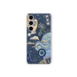 Samsung Galaxy M34 5G ile Uyumlu Mavi Kolaj Tasarım Baskılı Şeffaf Kılıf