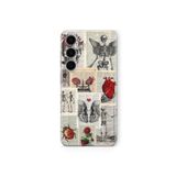 Samsung Galaxy M34 5G ile Uyumlu Vintage Skeleton Kolaj Tasarım Baskılı Şeffaf Kılıf