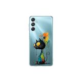 Samsung Galaxy M34 ile Uyumlu Splash Kedi Tasarımlı Şeffaf Silikon Kılıf