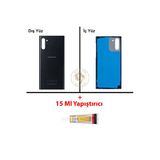 Samsung Galaxy Note 10 Siyah Renk Uyumlu Arka Kapak + B7000 Yapıştırıcı Arka Cam Batarya Kapağı Pil Kapağı Lazer Kesim Back Cover Galaxy Note 10 Uyumlu