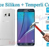 Samsung Galaxy Note 5 Ince Seffaf Silikon Kilif + Kirilmaz Cam