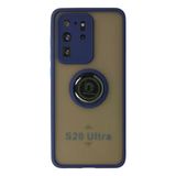 Samsung Galaxy S20 Ultra Kılıf Montreal Yüzüklü Silikon Kapak - Lacivert-(5796)