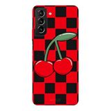 Samsung Galaxy S21 Plus İle Uyumlu Siyah Cherry Pop Desenli Silikon Kılıf