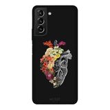 Samsung Galaxy S21 Plus İle Uyumlu Siyah Floral Heart Desenli Silikon Kılıf