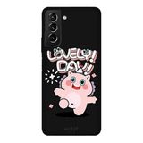 Samsung Galaxy S21 Plus İle Uyumlu Siyah Lovely Day Desenli Silikon Kılıf