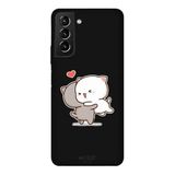 Samsung Galaxy S21 Plus İle Uyumlu Siyah Meow Hug Desenli Silikon Kılıf