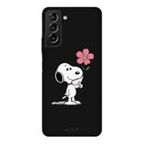 Samsung Galaxy S21 Plus İle Uyumlu Siyah Snoopy Bloom Desenli Silikon Kılıf