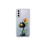 Samsung Galaxy S21 Plus ile Uyumlu Splash Kedi Tasarımlı Şeffaf Silikon Kılıf