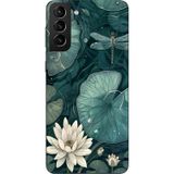 Samsung Galaxy S21 Plus Uyumlu Yeşil Yapraklı Nilüfer Ve Yusufçuk Baskılı Silikon Kılıf Renkli