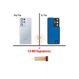 Samsung Galaxy S21 Ultra Gümüş Renk Uyumlu Lensli Arka Kapak + B7000 Yapıştırıcı Arka Cam Batarya Kapağı Pil Kapağı Lazer Kesim Back Cover Galaxy S21 Ultra Uyumlu