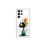 Samsung Galaxy S21 Ultra ile Uyumlu Splash Kedi Tasarımlı Şeffaf Silikon Kılıf
