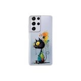 Samsung Galaxy S21 Ultra ile Uyumlu Splash Kedi Tasarımlı Slimfit Şeffaf Silikon Kılıf