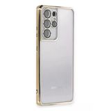 Samsung Galaxy S21 Ultra Kılıf Lensli Silikon - Gold-(5796)