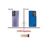 Samsung Galaxy S21 Ultra Mor Renk Uyumlu Lensli Arka Kapak + B7000 Yapıştırıcı Arka Cam Batarya Kapağı Pil Kapağı Lazer Kesim Back Cover Galaxy S21 Ultra Uyumlu