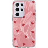 Samsung Galaxy S22 Ultra Uyumlu Kılıf Zebana Pink Heart Silikon Kılıf Kırmızı
