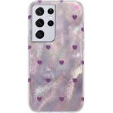 Samsung Galaxy S22 Ultra Uyumlu Kılıf Zebana Pink Heart Silikon Kılıf Lila