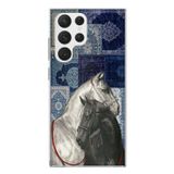 Samsung Galaxy S22 Ultra Uyumlu Mavi Kilim Desenli Siyah ve Beyaz At Baskılı Silikon Kılıf