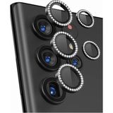 Samsung Galaxy S22 Ultra Uyumlu Taşlı Parlak Kamera Lens Koruyucu Cam ve Çerçeve Kamera Koruma Lensi - Siyah