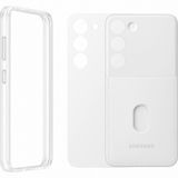 Samsung Galaxy S23 Çerçeveli & Kart Yuvalı Beyaz Telefon Kılıfı