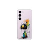 Samsung Galaxy S23 Plus ile Uyumlu Splash Kedi Tasarımlı Şeffaf Silikon Kılıf
