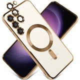 Samsung Galaxy S23 Plus Kılıf Magsafe Kamera Lensli Korumalı Şeffaf Silikon Kapak - Gold - Glx S23 Plus