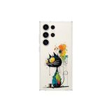 Samsung Galaxy S23 Ultra ile Uyumlu Splash Kedi Tasarımlı Şeffaf Silikon Kılıf